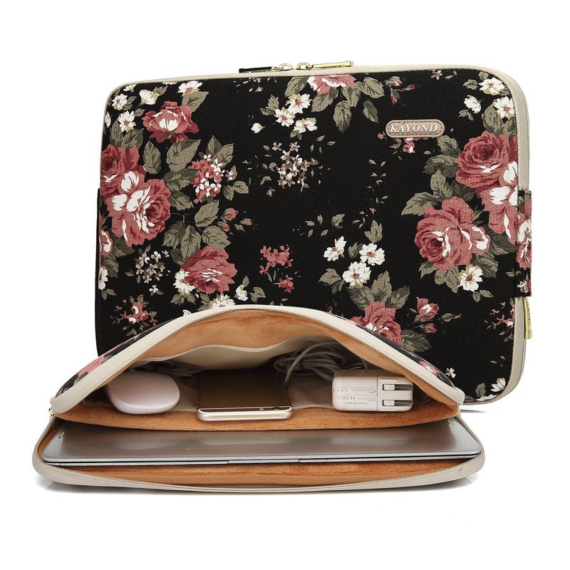 kayond Water-Resistant Canvas 15.6 Inch Laptop Sleeve-Black C Rose - Image 1